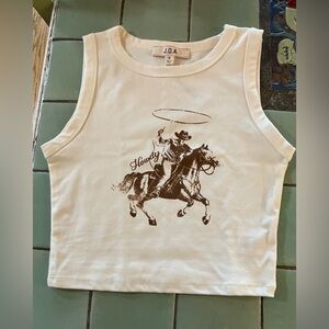 Cowboy Western Print Tank Top-Cream-M